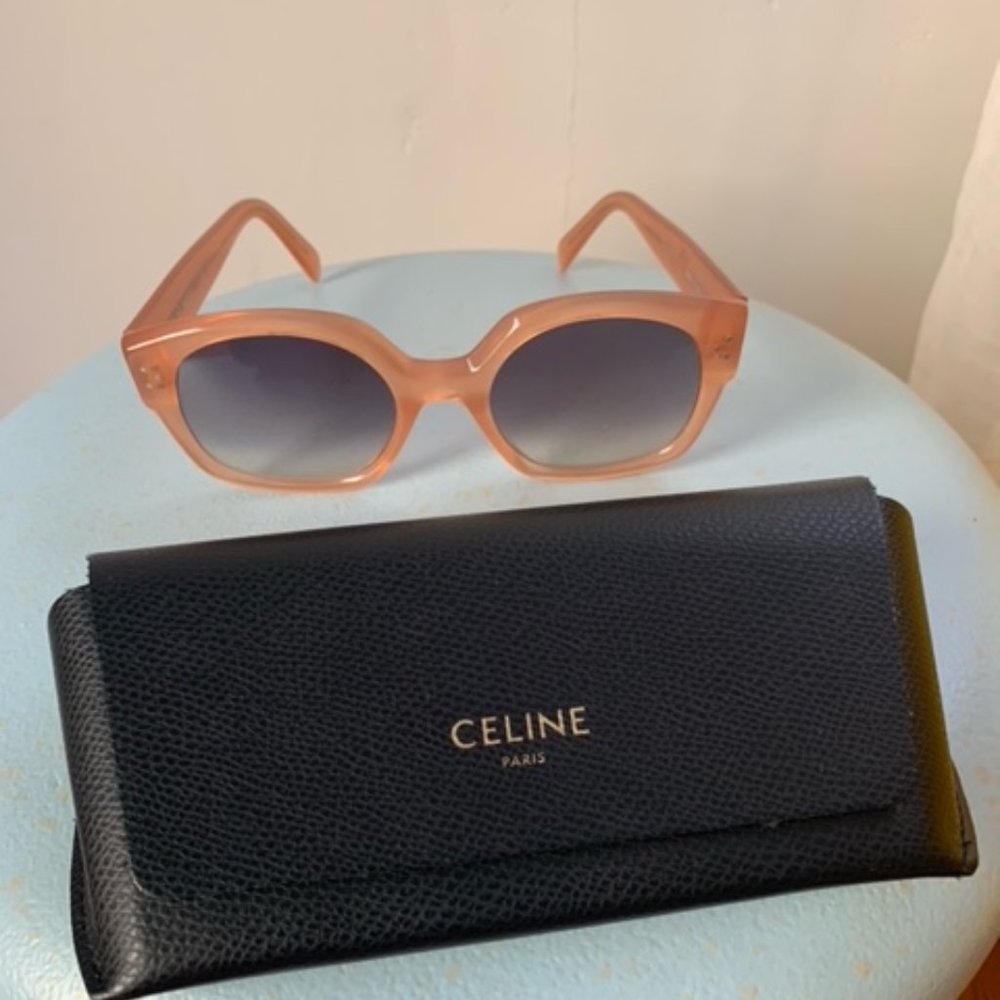 CELINE Women Sunglasses Rectangular Pink Opal / Grey Green Gradient